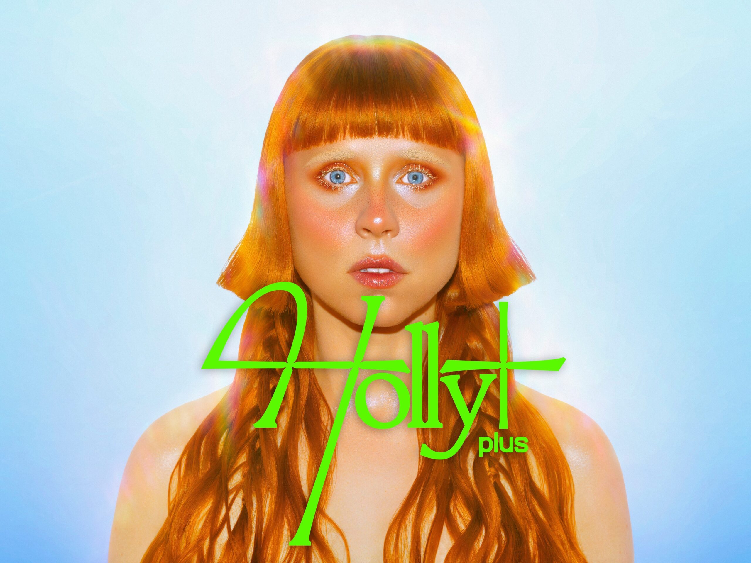 Holly Herndon with the Holly+ logo overlaid in green