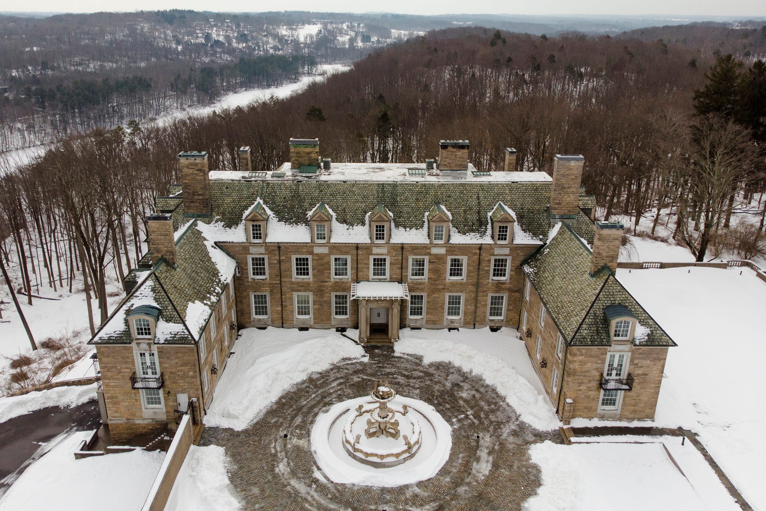 The Seven Springs, a property owned by former U.S. President Donald Trump, is covered in snow, Tuesday, Feb. 23, 2021, in Mount Kisco, N.Y.