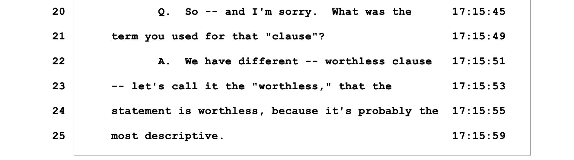 Donald Trump describes the "clause" he claims protects him from inaccuracies in his annual financial statements.