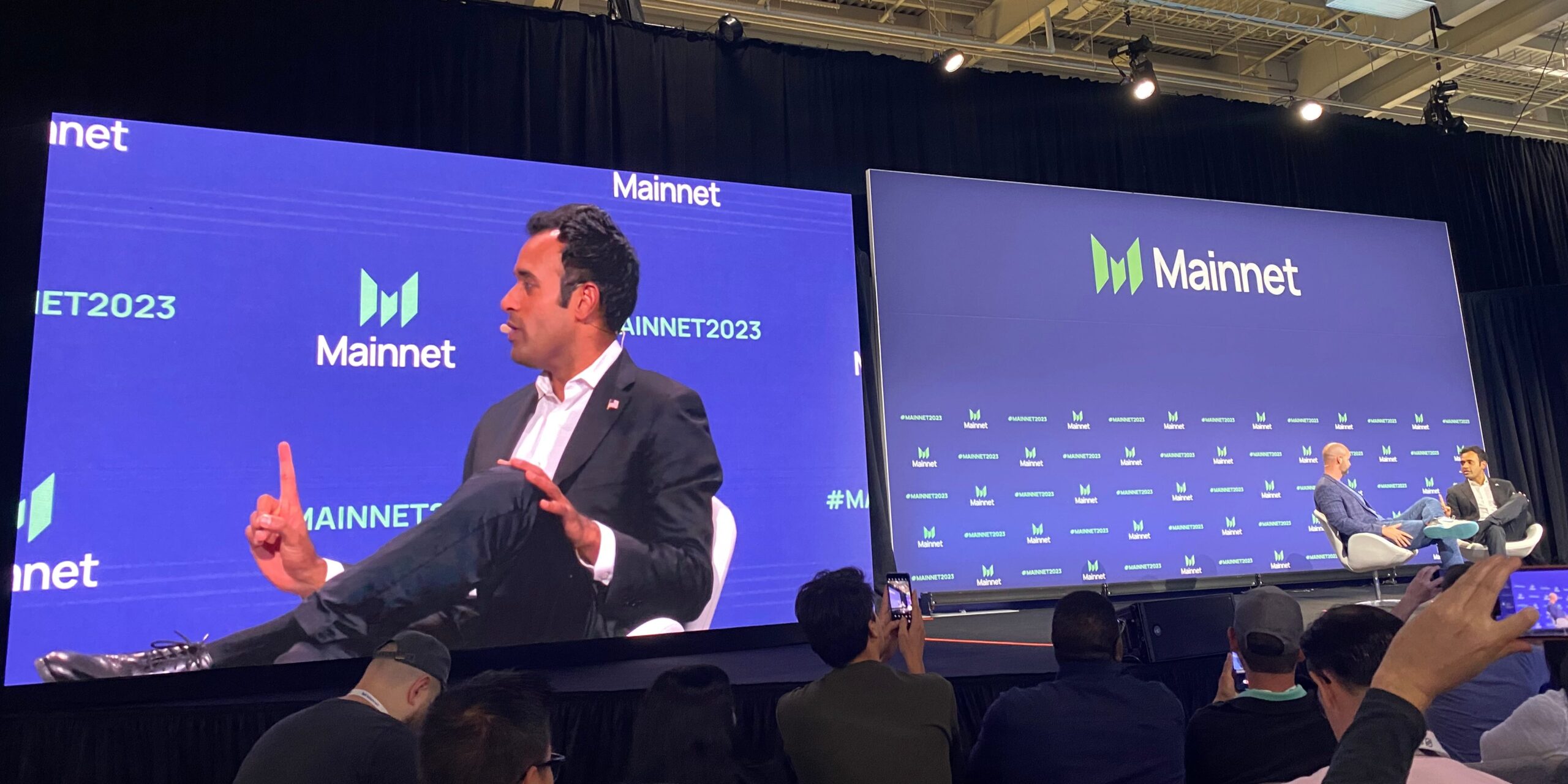 Vivek Ramaswamy speaking at Messari Mainnet 2023.