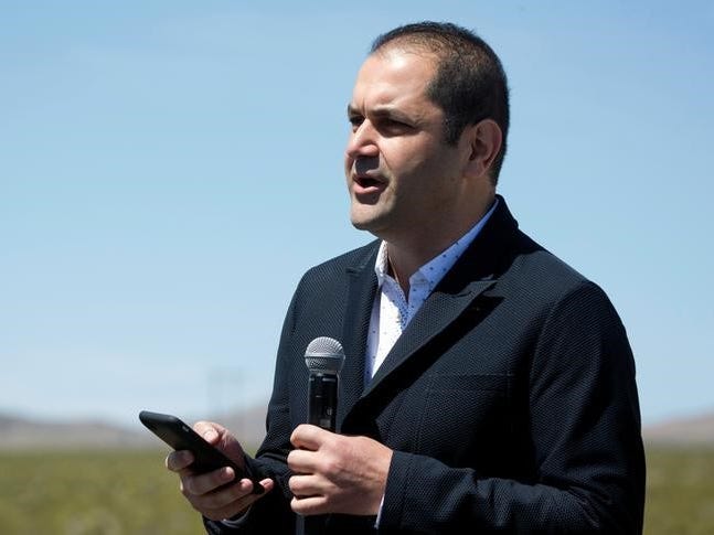 FILE PHOTO - Hyperloop One co-founder Shervin Pishevar speaks before a propulsion open-air test at Hyperloop One in North Las Vegas, Nevada, U.S. May 11, 2016.  REUTERS/Steve Marcus