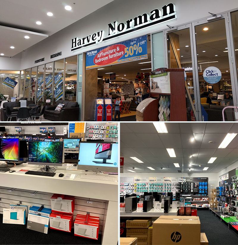 A recent photo showing the inside of a Harvey Norman store