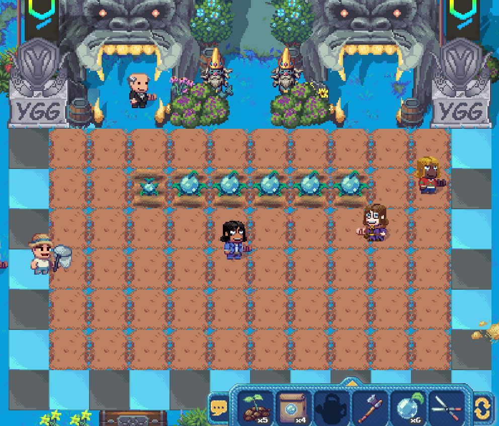 Screenshot taken from Pixels game shows avatars planting on farm land.