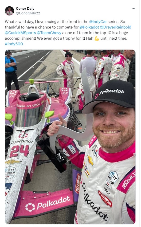 Connor and his pink Polkadot car