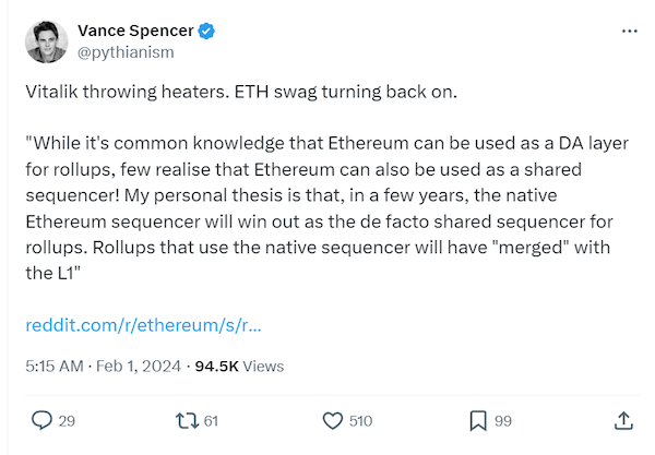 A shared sequencer is not in the official ETH roadmap… yet