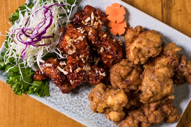 Boneless Korean fried chicken, original recipe and sweet and spicy.