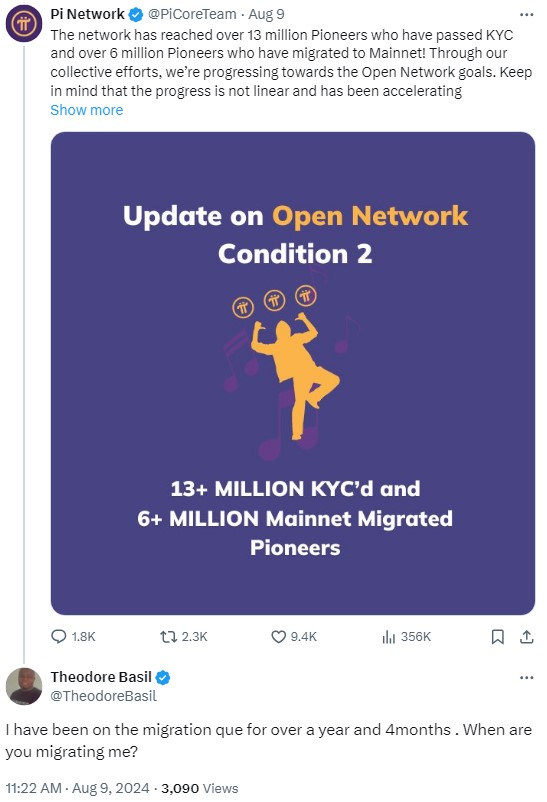 Pi Network announces migration to its closed mainnet, but some users complain of long migration queues.