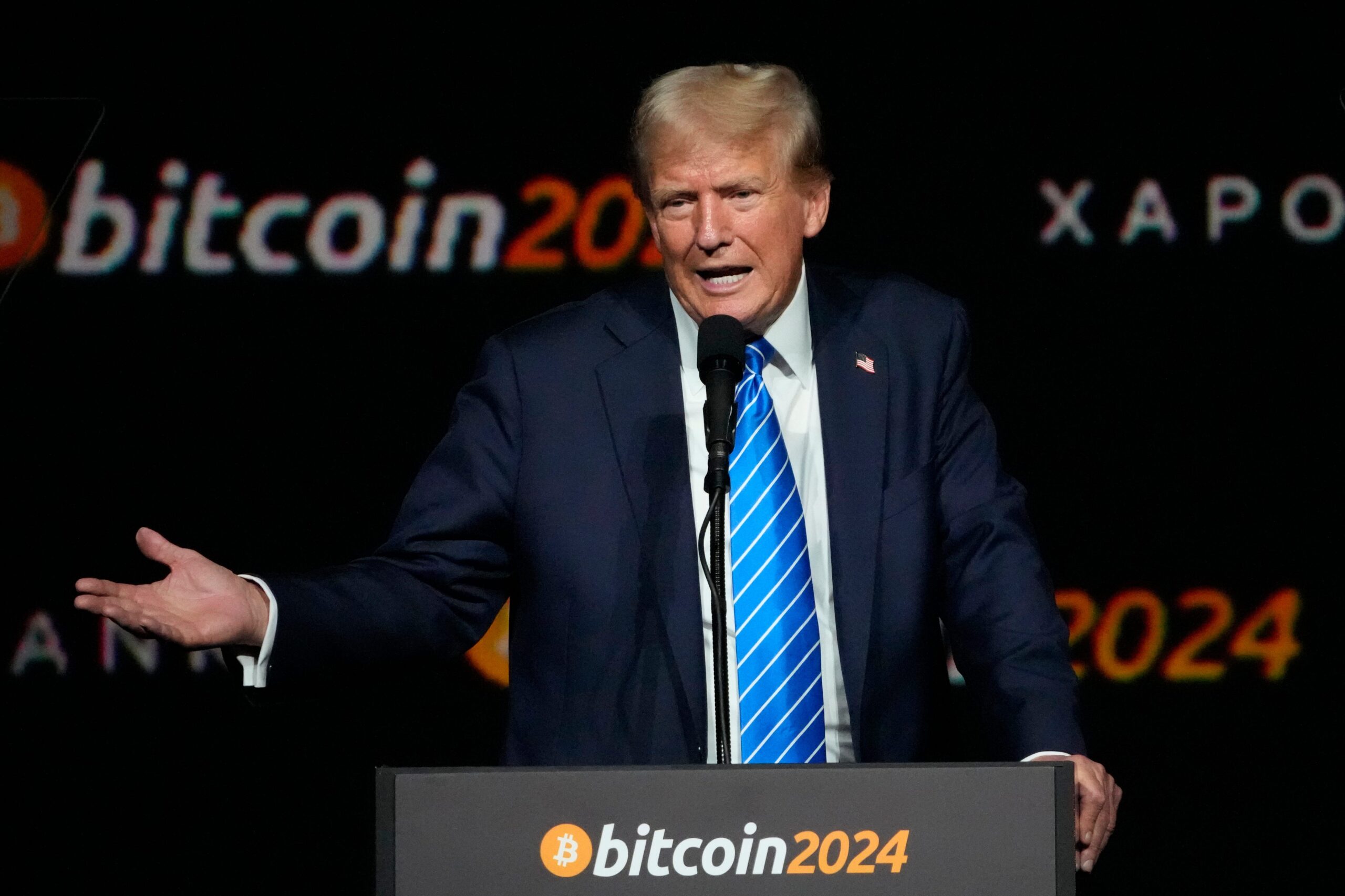 Trump speaking at a bitcoin conference.