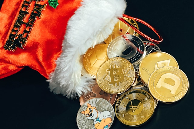 Crypto coins in Christmas socks